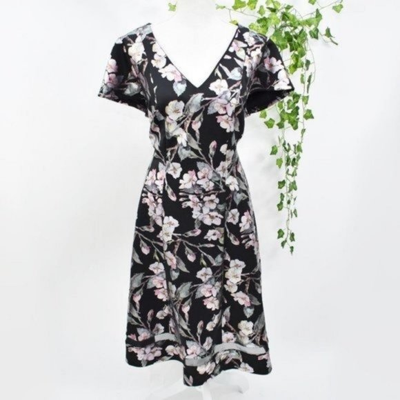 Lane Bryant Dresses & Skirts - Lane Bryant black fit and flare midi floral dress